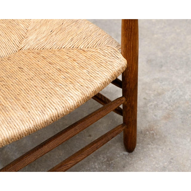 Vintage Armchair in Oak and Straw in the style of Charlotte Perriand, 1950 For Sale - Image 4 of 9