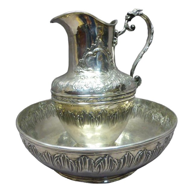 19th Century Silver Plated Basin and Ewer, Set of 2 For Sale