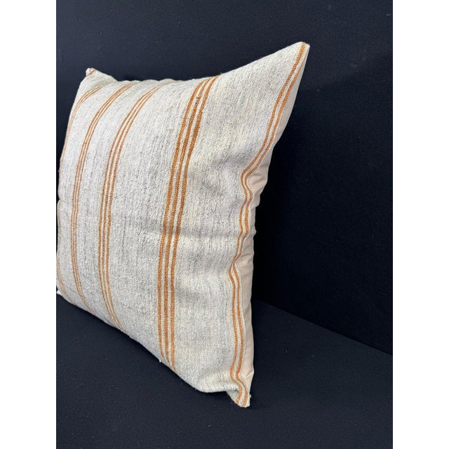 Turkish Hemp Pillow Cushion Natural Beige Rust Pillow Cushion Cover 24"x24" For Sale - Image 4 of 4