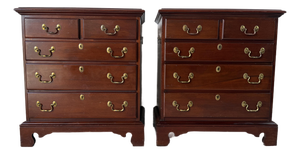 Vintage Link-Taylor Heirloom Solid Mahogany Chippendale Bedside Tables / Nightstands – A Pair