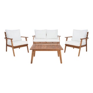 Castalia 4-Piece Outdoor Living Set, Natural/Beige Cushion For Sale
