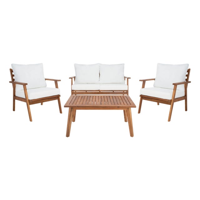 Castalia 4-Piece Outdoor Living Set, Natural/Beige Cushion For Sale