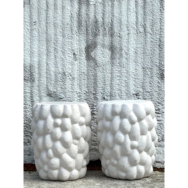 Contemporary Vintage Boho Biomorphic Low Stools - a Pair For Sale - Image 3 of 5