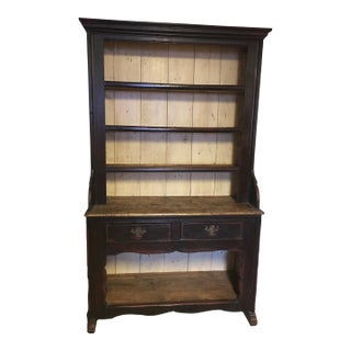 1900s Irish Antique Stepback Pine Hutch Cabinet One Piece For Sale