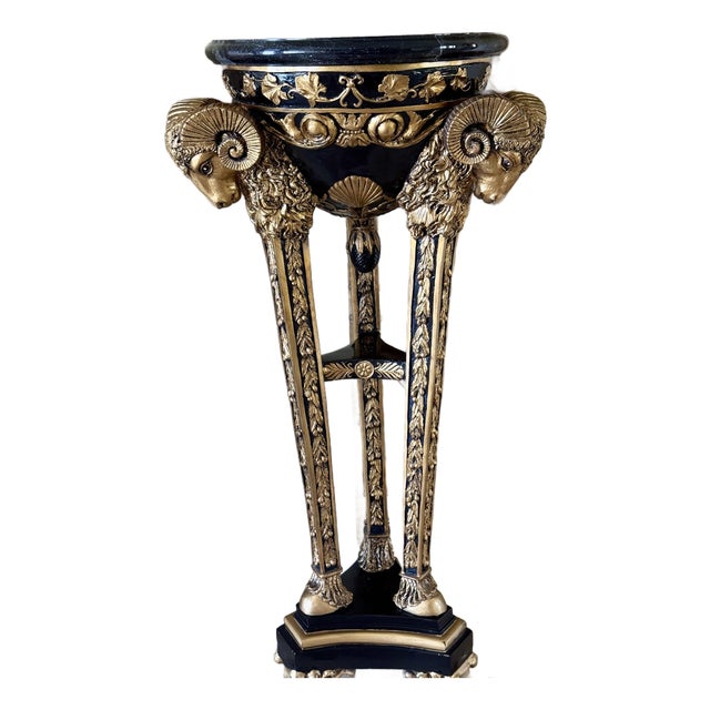 Empire Neo Classical Traditional Ram’s Head With Marble Top Pedestal Plinth For Sale