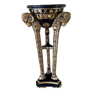 Empire Ram’s Head & Marble Top Pedestal Plinth Cast Metal For Sale