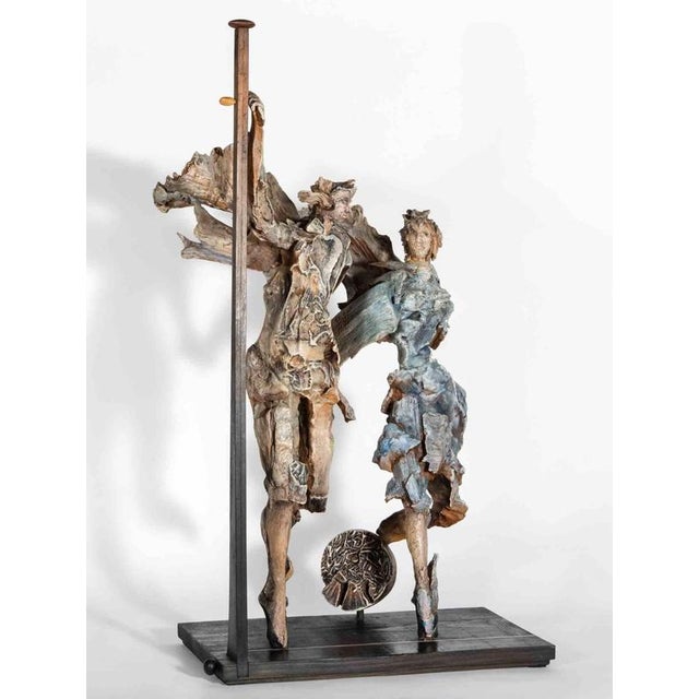 Intimate Sculpture, in Excellent Condition, created in Hand-painted Wood by Sculptor Lorenzo Servalli in the year 1998, to...