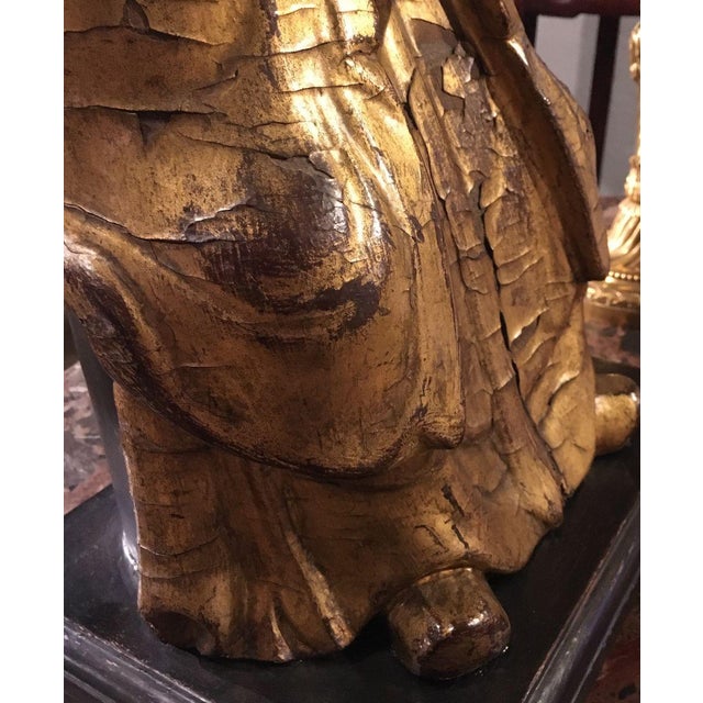 Painted Wooden Chinese Dignitary Sculpture, 1700s For Sale - Image 6 of 13