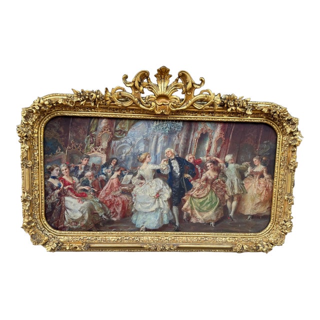 1960s Italian Rococo Gold Beech Textile Wall Art Panel For Sale