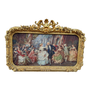 1960s Italian Rococo Gold Beech Textile Wall Art Panel