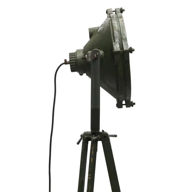 Green Vintage Industrial Green Wooden Tripod Floor Lamp For Sale - Image 8 of 9