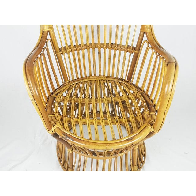 Mid-Century Modern Mid-Century Italian Rattan Armchairs with Burgundy Wool Seats and Backs, 1960s, Set of 2 For Sale - Image 3 of 16