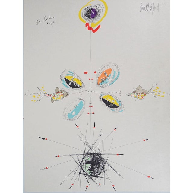 Raymond Moretti and Jean Cocteau, Faces and Fish, Original Lithograph For Sale - Image 6 of 6