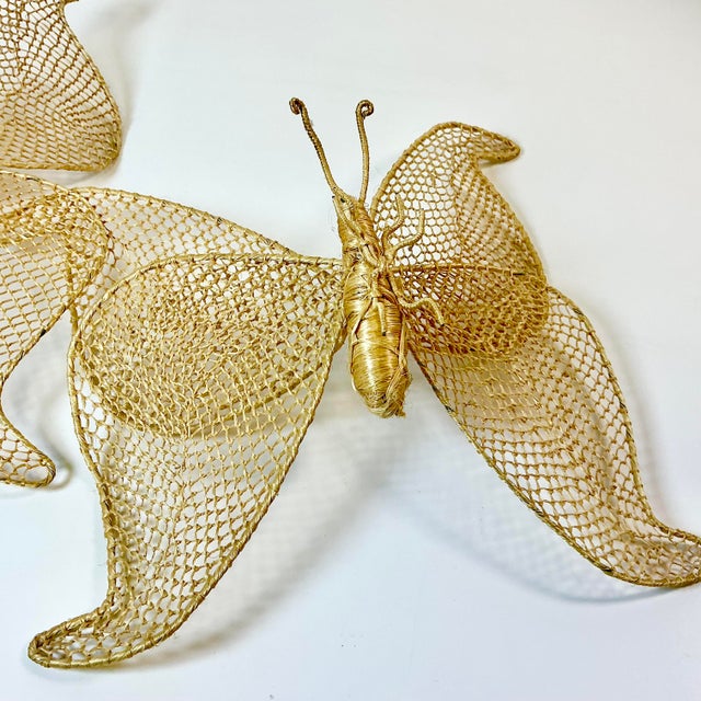 1980s Vintage Boho Chic Coastal Figurative Wicker Butterflies Sculptural Wall Objects - Set of 2 For Sale - Image 12 of 13