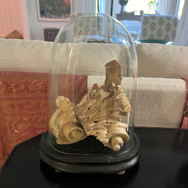 Antique Glass Oval Dome Cloche With Antique Painted wood neoclassical Architectural Fragments