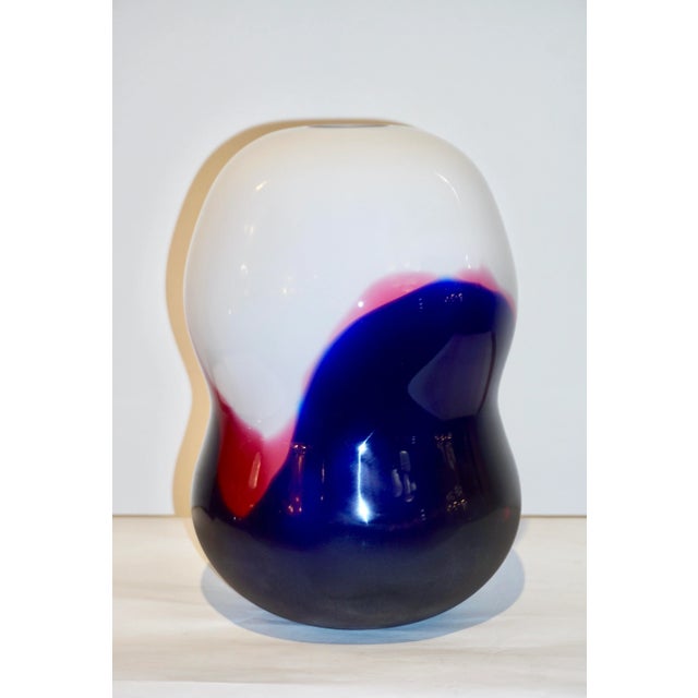 Mid-Century Modern Formia 1980 Italian Vintage Purple Blue White Murano Glass Organic Design Vase For Sale - Image 3 of 9