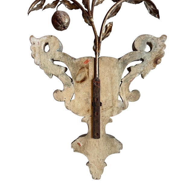 Italian Large Mid Century Vintage Italian Iron and Wood Wall Decor With Fruits and Leaves For Sale - Image 3 of 8