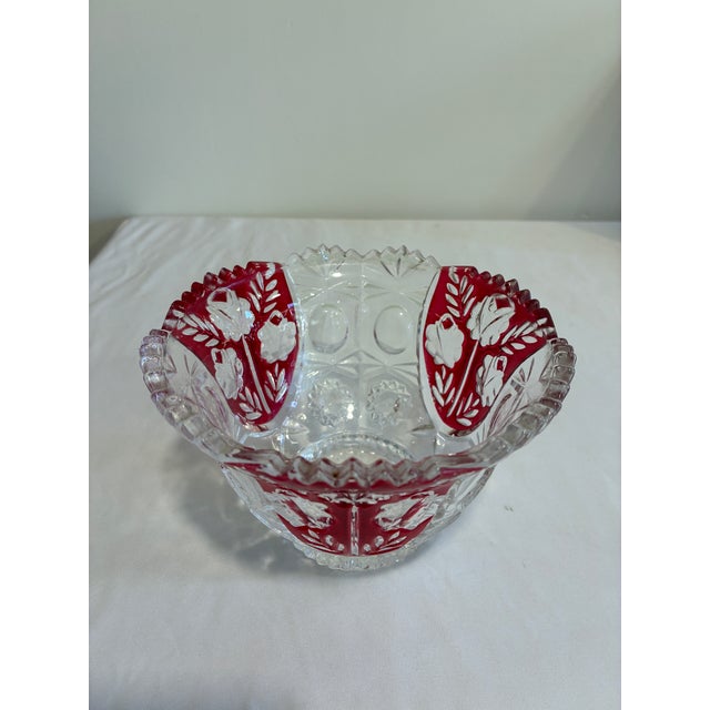 Vintage 5th Avenue Rosalina Ruby Flash Cut Glass Bowl For Sale - Image 4 of 12