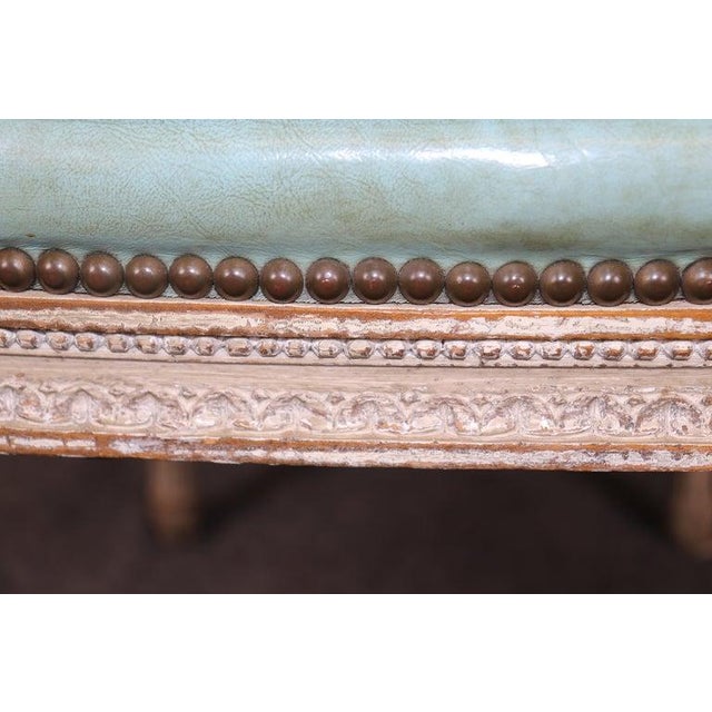 Rare Distressed Paint Set 12 Signed Maison Jansen Caned Leather Dining Chairs For Sale - Image 10 of 14