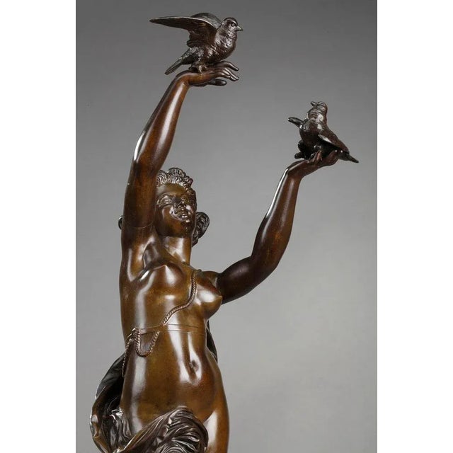Brown Bronze Femme Aux Colombes Sculpture by Charles-Alphonse Gumery For Sale - Image 8 of 18