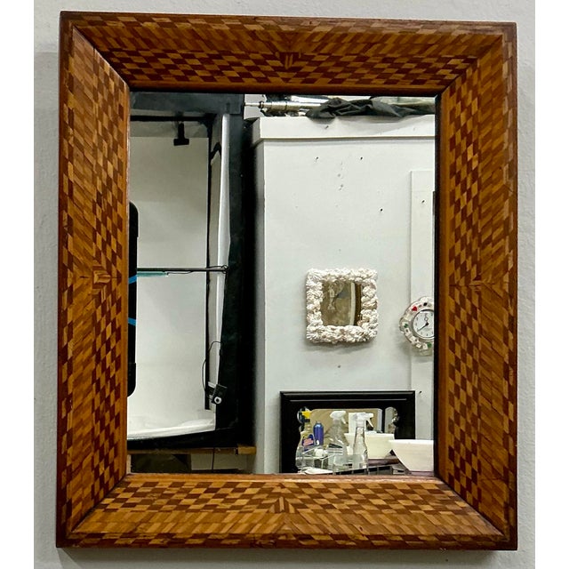 Italian Antique Italian Small Marquetry Mirror For Sale - Image 3 of 10
