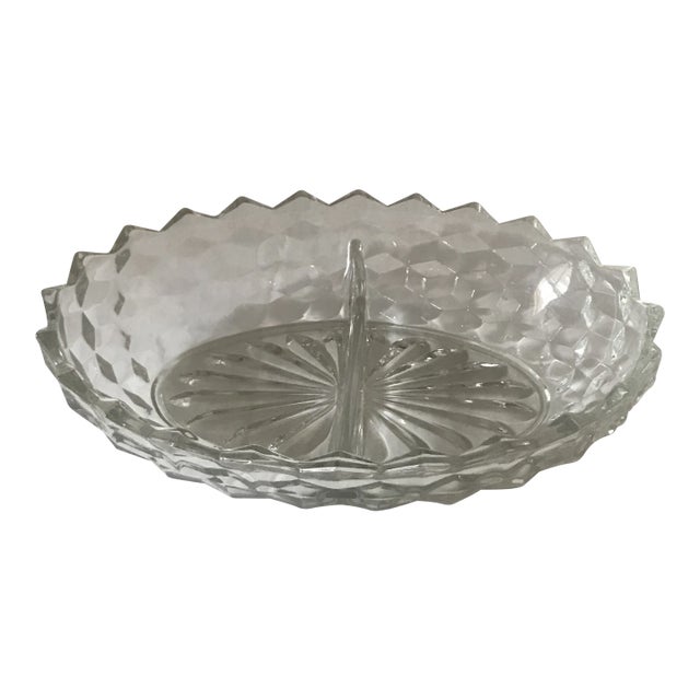 Vintage Fostoria Pressed Glass Divided Serving Dish For Sale