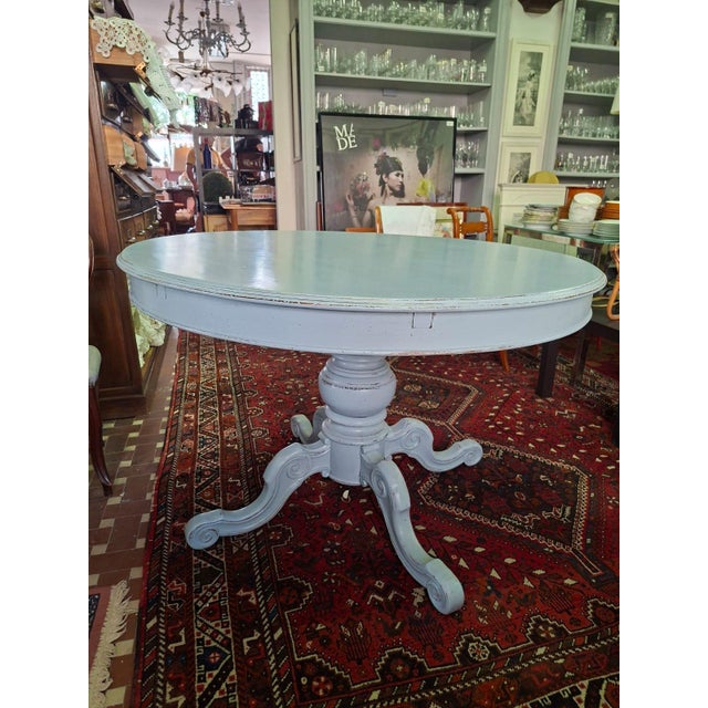 Vintage Round Table Lacquered in Sky Blue, 1960s For Sale - Image 10 of 11