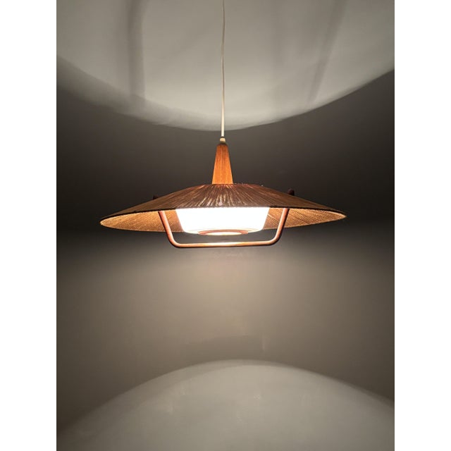 Textile Large Mid-Century Teak and Sisal Cord Pendant from Temde Leuchten, 1960s For Sale - Image 7 of 18