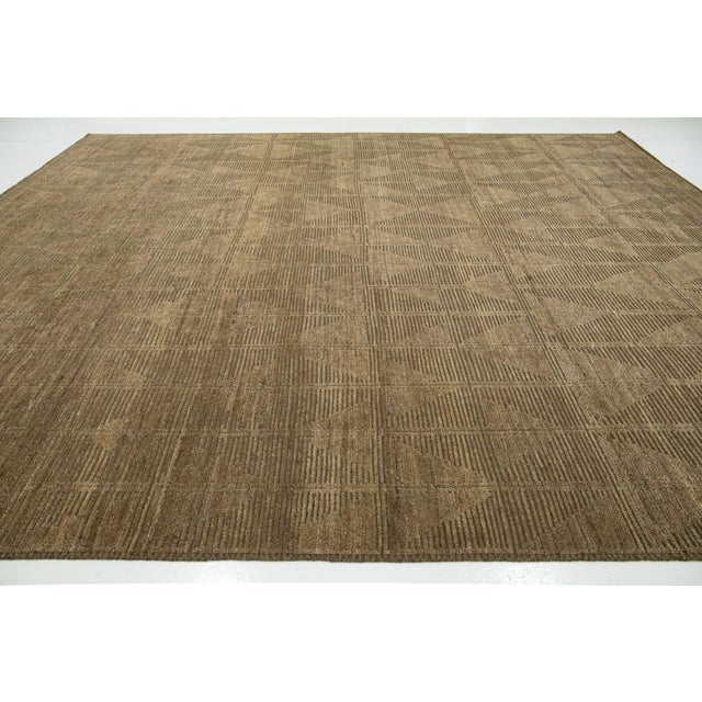 Brown 12 X 15 Modern Brown Moroccan Wool Rug With Allover Design For Sale - Image 8 of 12