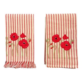 Pair of Custom Tea Towels/ Hand Towels Handcrafted From Busatti Fabric and Hand Embroidered in Italy For Sale