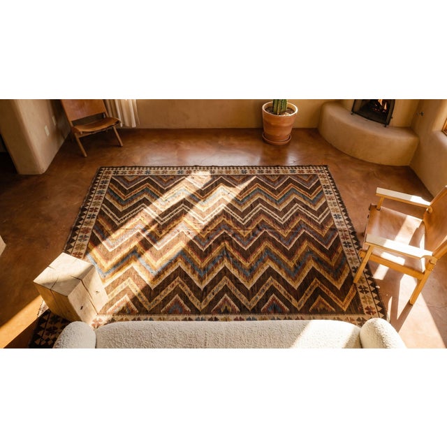 1900 - 1909 1900s Multicolor Zigzag Kilim Antique Flat Woven Nw Persian Rug 5’x6’2” Carpet For Sale - Image 5 of 7