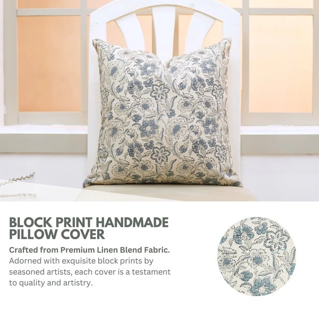 This cushion cover features a delicate hand block print that captures nature's quiet beauty. Printed on a soft and durable...