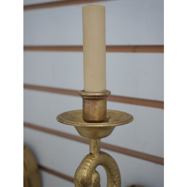 Metal 1980s Chapman Brass Swan Electrified Wall Sconces - a Pair For Sale - Image 7 of 9