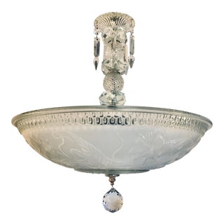 1940s Art Deco Crystal + Glass Lalique Style Chandelier For Sale