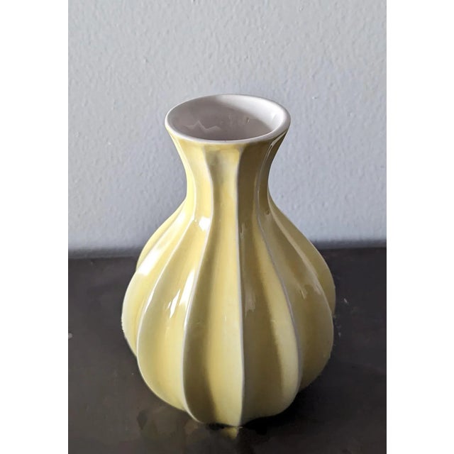 Boho Chic 1980s Canary Yellow Ribbed Accent Vase For Sale - Image 3 of 5