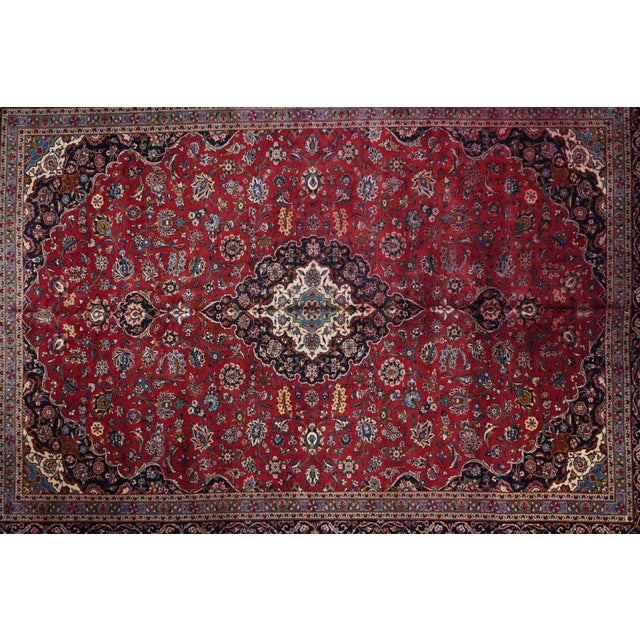 Ruby Red 1960s Vintage Kashan Rug 10'8'' x 14'3'' For Sale - Image 8 of 12