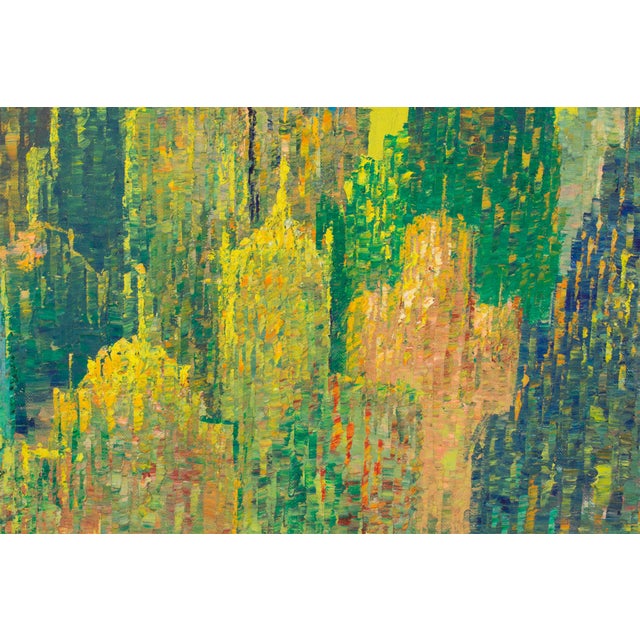 Green Pointillism Skyscrapers Cityscape Oil on Canvas Painting by Le Boreux For Sale - Image 8 of 17