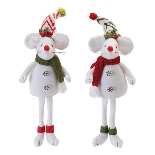 Holiday Plush Mouse Figurines (Set of 2) For Sale
