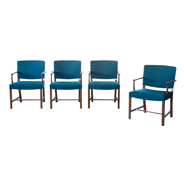 Set of Four Danish 1940s Mahogany Side or Desk Chairs With Open Armrests For Sale