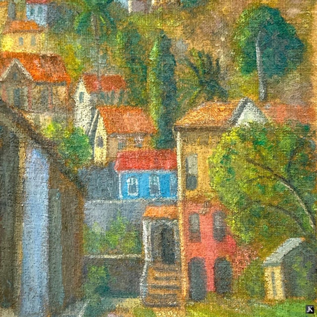 Hildegarde Hume Hamilton (American, 1989-1970) Mountain Village Scene, Post Impressionist oil on canvas Signed lower...