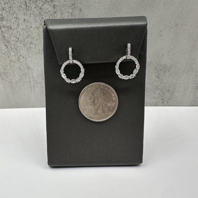 Diamond Circle Drop Earrings in 14kt White Gold – 1.3ctw, New, A Pair For Sale - Image 4 of 5