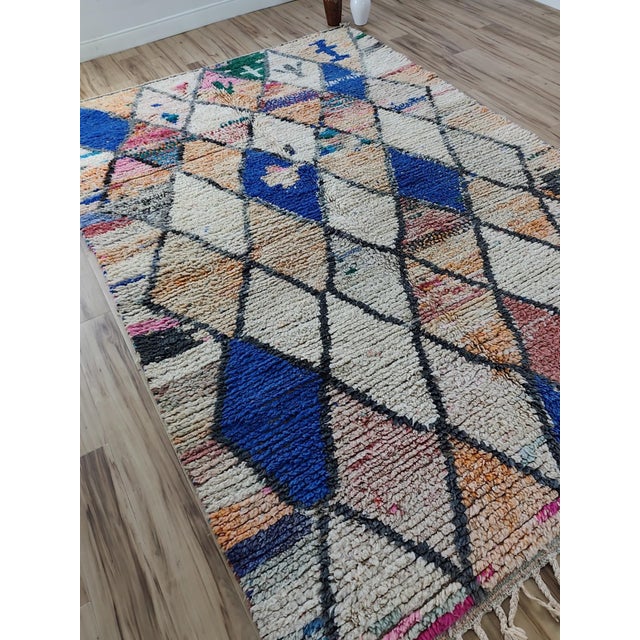 Ivory Multicolor Diamond Wool Moroccan Boujaad Rug For Sale - Image 9 of 12