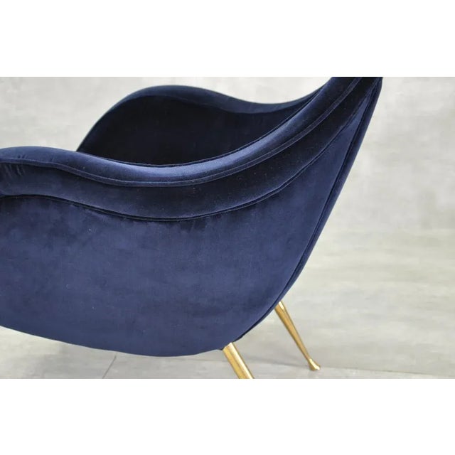 Velvet & Brass Armchair, 1950s For Sale - Image 11 of 12