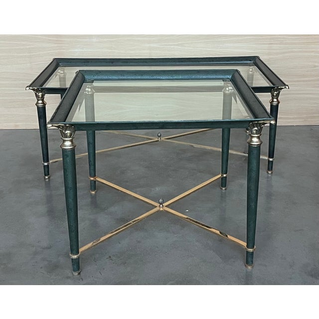 Mid-Century Modern Coffee Tables in Green Iron with Bronze and Brass Details, 1960s, Set of 2 For Sale - Image 3 of 18