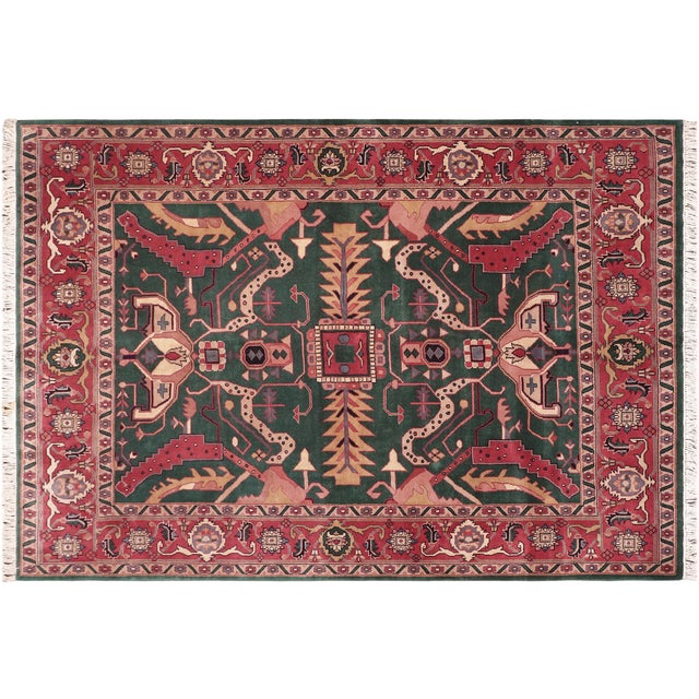 Shabby Chic Artisan Green/Rust Hand Knotted Wool Rug - 8'2'' X 9'10'' For Sale - Image 9 of 9