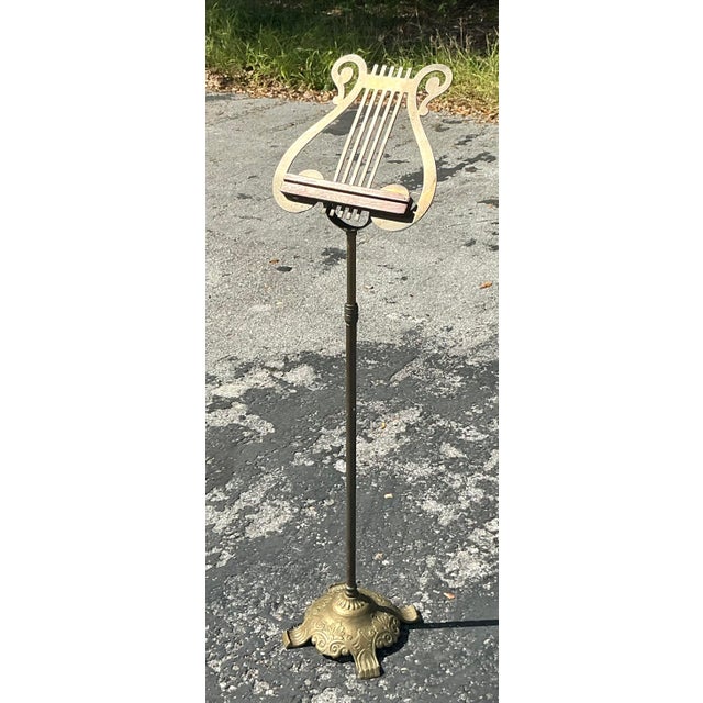 American Vintage Regency Brass Lyre Music Stand For Sale - Image 3 of 10