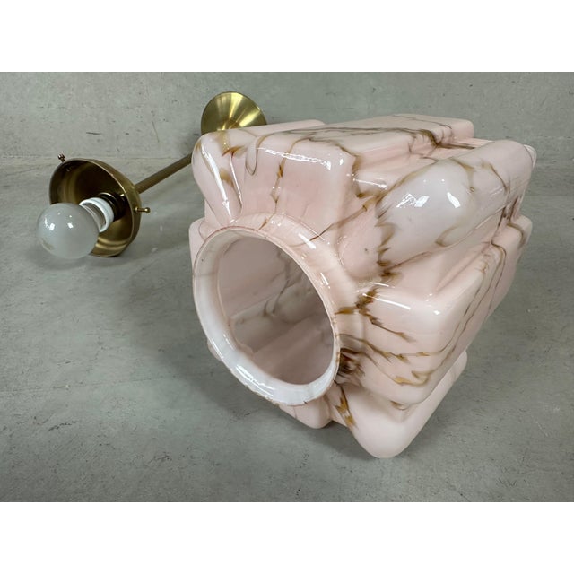 Art Deco Pendant Light in Marbled Rose Opaline and Brass, 1930s For Sale - Image 10 of 14