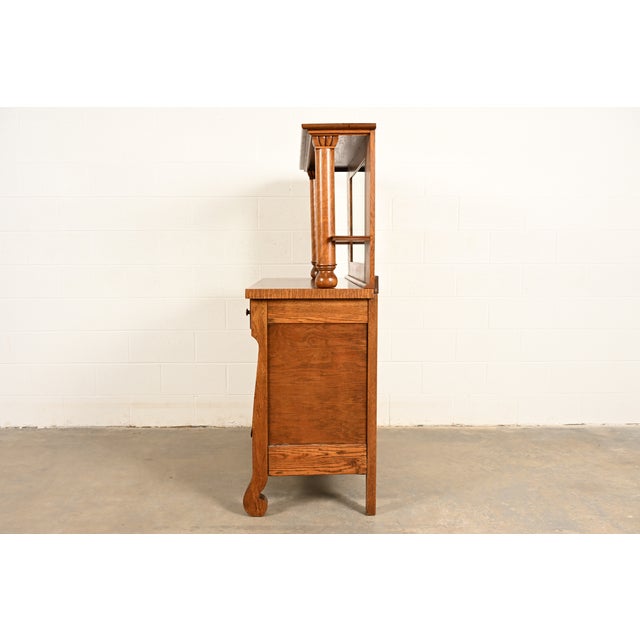 Antique American Empire Tiger Oak Sideboard With Mirrored Backsplash, Circa 1900 For Sale - Image 13 of 15