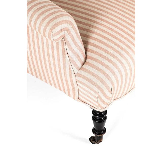 French Pink Striped Linen Armchair For Sale - Image 10 of 13