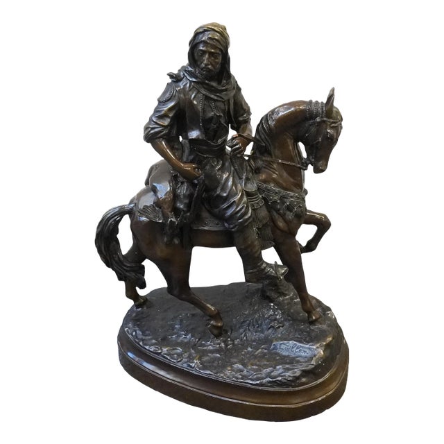 After Alfred Barye (19th C. ) and Emile Guillemin, Cavalier Arabe Revenant De La Chasse For Sale